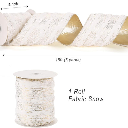 Christmas Wired Ribbon Golden Snow-Laden Burlap Ribbon for Wreath Crafts, 4'' x 6 Yds