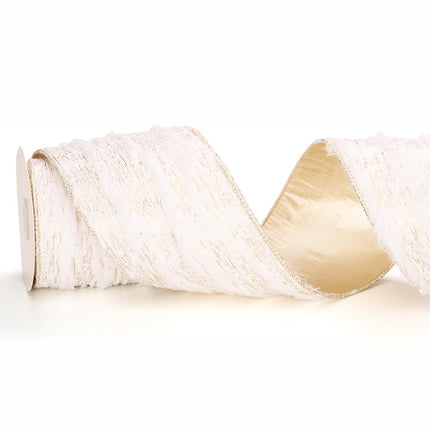 Christmas Wired Ribbon Golden Snow-Laden Burlap Ribbon for Wreath Crafts, 4'' x 6 Yds