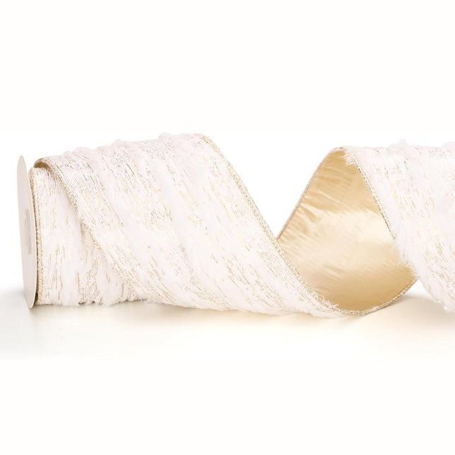 Christmas Wired Ribbon Golden Snow-Laden Burlap Ribbon for Wreath Crafts, 4'' x 6 Yds