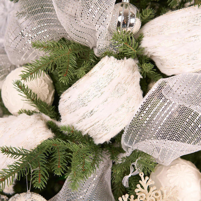 Christmas Wired Ribbon Golden Snow-Laden Burlap Ribbon for Wreath Crafts, 4'' x 6 Yds