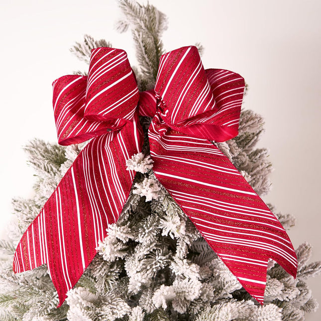 Christmas Wired Ribbon Red Glitter Stripe Burlap for Wreath Crafts, 4'' x 10 Yds