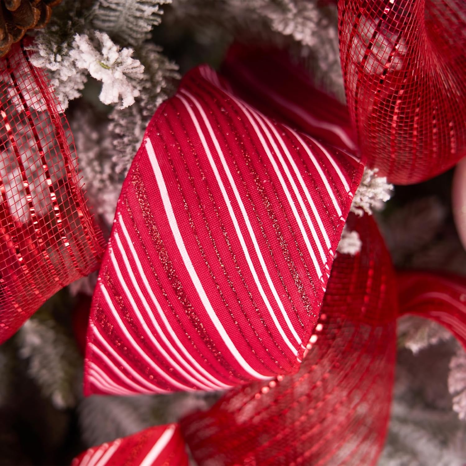 Christmas Wired Ribbon for Wreath Crafts, Red Glitter Stripe – Posh Paper