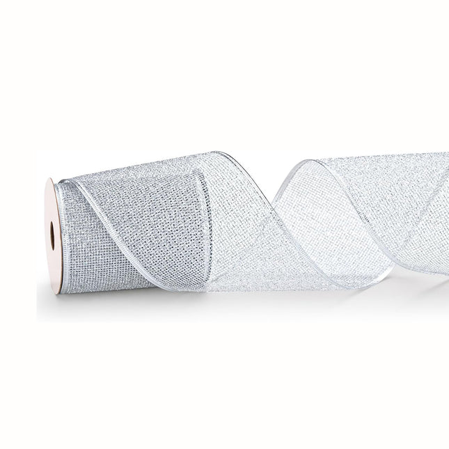 Christmas Wired Ribbon Silver Glitter Burlap Ribbon for Topper Bow, 4'' x 10 Yds
