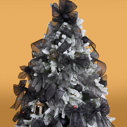 4 Inch Christmas Ribbon Wired, Black Glittered