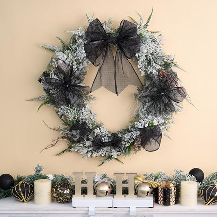 4 Inch Christmas Ribbon Wired, Black Glittered