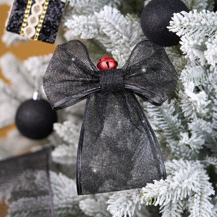 4 Inch Christmas Ribbon Wired, Black Glittered