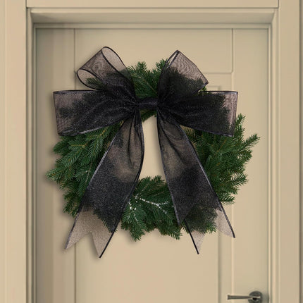 4 Inch Christmas Ribbon Wired, Black Glittered