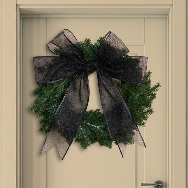 4 Inch Christmas Ribbon Wired, Black Glittered