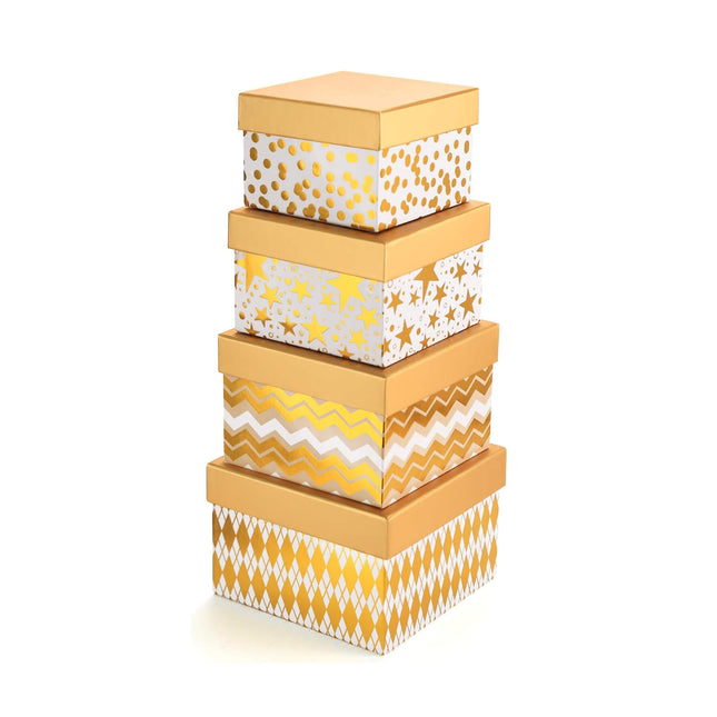 Geometry Gold Foiled Christmas Nesting Gift Box, Set of 4