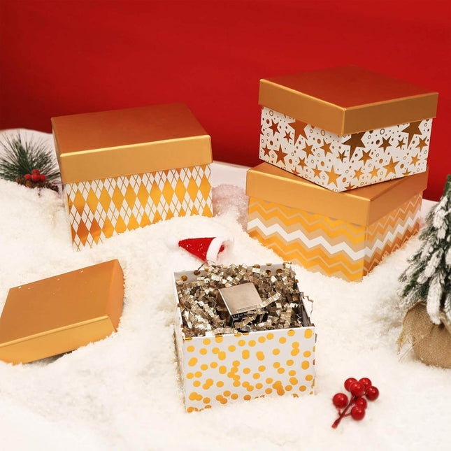 Geometry Gold Foiled Christmas Nesting Gift Box, Set of 4