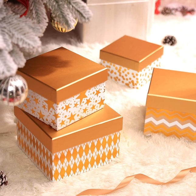 Geometry Gold Foiled Christmas Nesting Gift Box, Set of 4