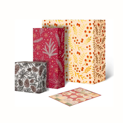 Gold Foiled Christmas Soft Gift Boxes w/ Stickers for Gift Wrapping, Pack of 12