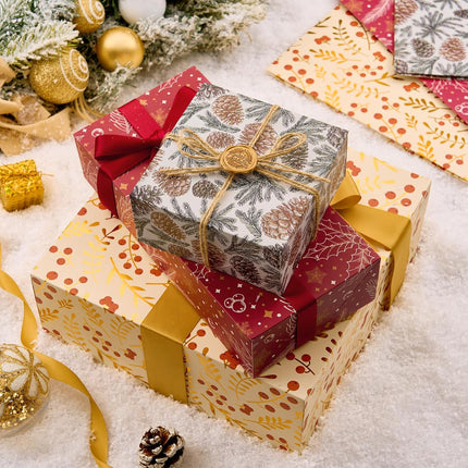 Gold Foiled Christmas Soft Gift Boxes w/ Stickers for Gift Wrapping, Pack of 12