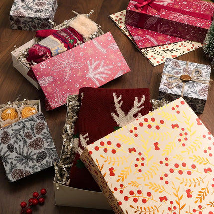 Gold Foiled Christmas Soft Gift Boxes w/ Stickers for Gift Wrapping, Pack of 12