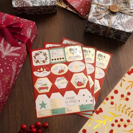 Gold Foiled Christmas Soft Gift Boxes w/ Stickers for Gift Wrapping, Pack of 12