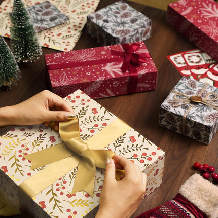 Gold Foiled Christmas Soft Gift Boxes w/ Stickers for Gift Wrapping, Pack of 12