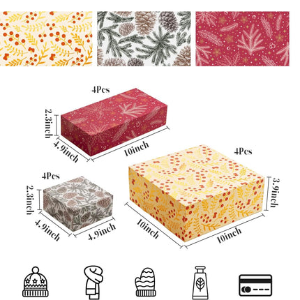 Gold Foiled Christmas Soft Gift Boxes w/ Stickers for Gift Wrapping, Pack of 12