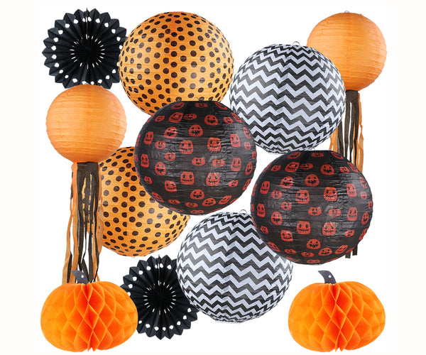 Halloween Decoration Pumpkin Honeycomb Paper Lantern Party Set, 12Pcs