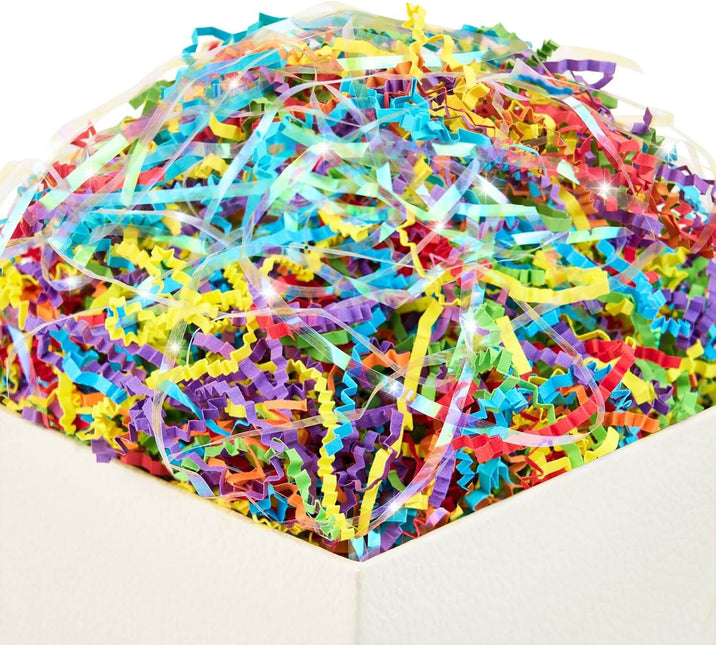 Iridescent Rainbow Easter Grass Crinkle Cut Raffia Tissue Paper Filler