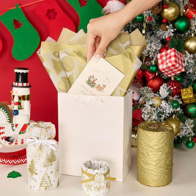 20" x 14" Metallic Gold Silver Tissue Paper Mixed Pattern Xmas Tree, Pack of 100