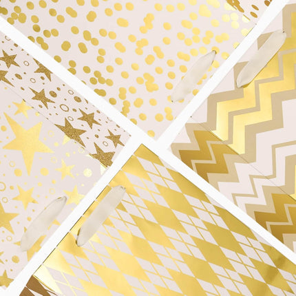 Metallic Gold Foil Gift Bags Bulk with White Tissue, Pack of 12