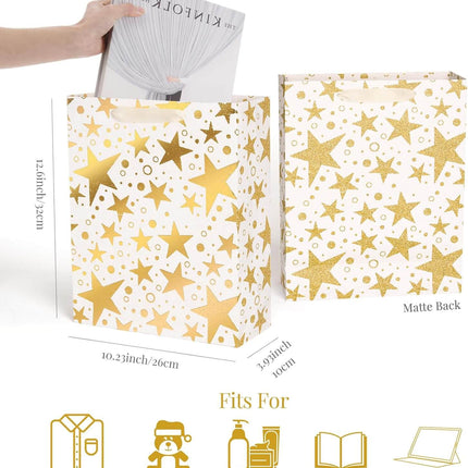 Metallic Gold Foil Gift Bags Bulk with White Tissue, Pack of 12