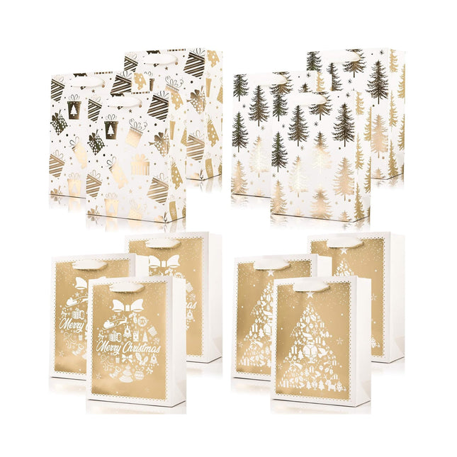Metallic Gold Medium Sized Christmas Gift Bags, Pack of 12