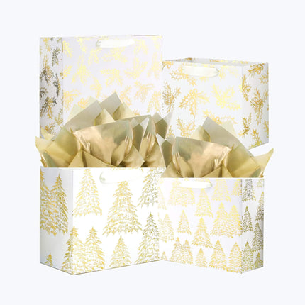 Metallic Gold Medium and Large Gift Bags, Pack of 12