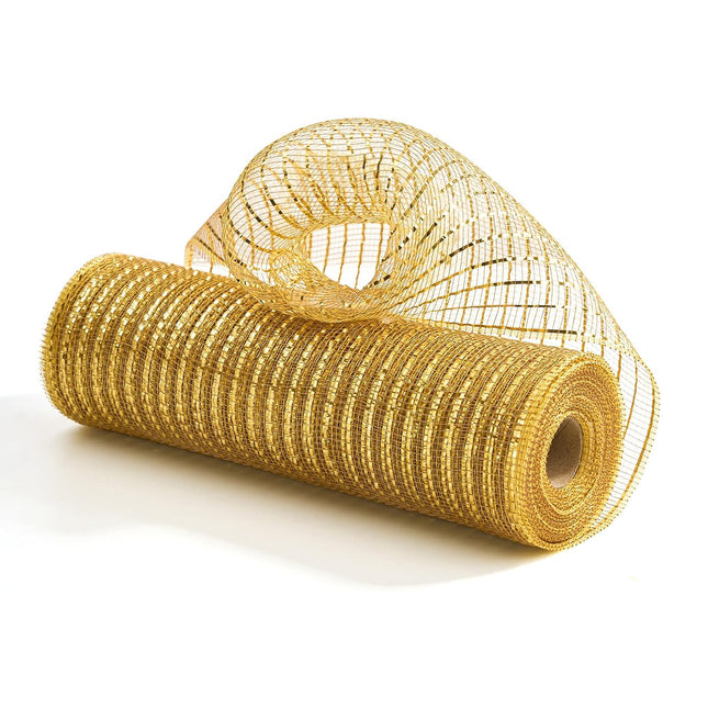 Metallic Gold Poly Burlap Deco Mesh Ribbon Fabric Wrapping Ribbon, 10" x10 Yds