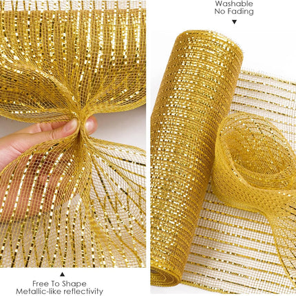 Metallic Gold Poly Burlap Deco Mesh Ribbon Fabric Wrapping Ribbon, 10" x10 Yds
