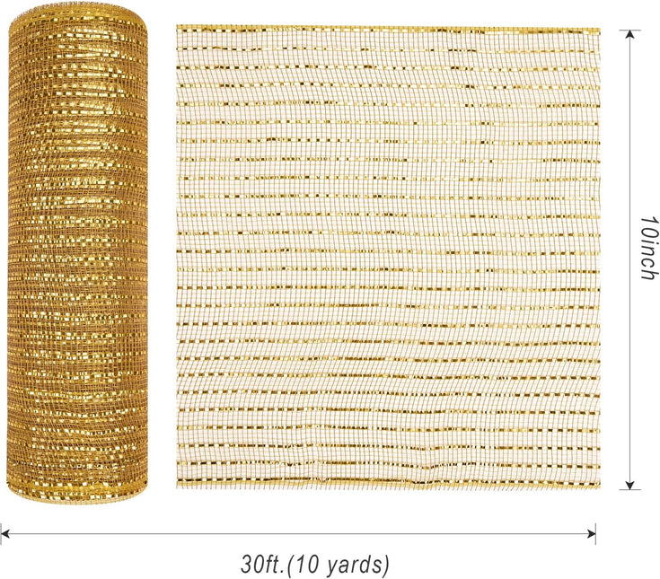 Metallic Gold Poly Burlap Deco Mesh Ribbon Fabric Wrapping Ribbon, 10" x10 Yds
