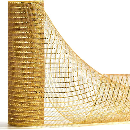 Metallic Gold Poly Burlap Deco Mesh Ribbon Fabric Wrapping Ribbon, 10" x10 Yds