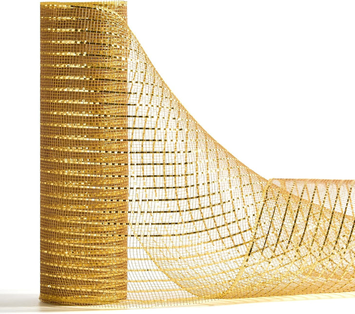 Metallic Gold Poly Burlap Deco Mesh Ribbon Fabric Wrapping Ribbon, 10" x10 Yds