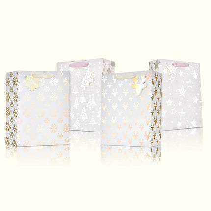 Metallic Gold & Silver Medium Sized Christmas Gift Bags, Pack of 12