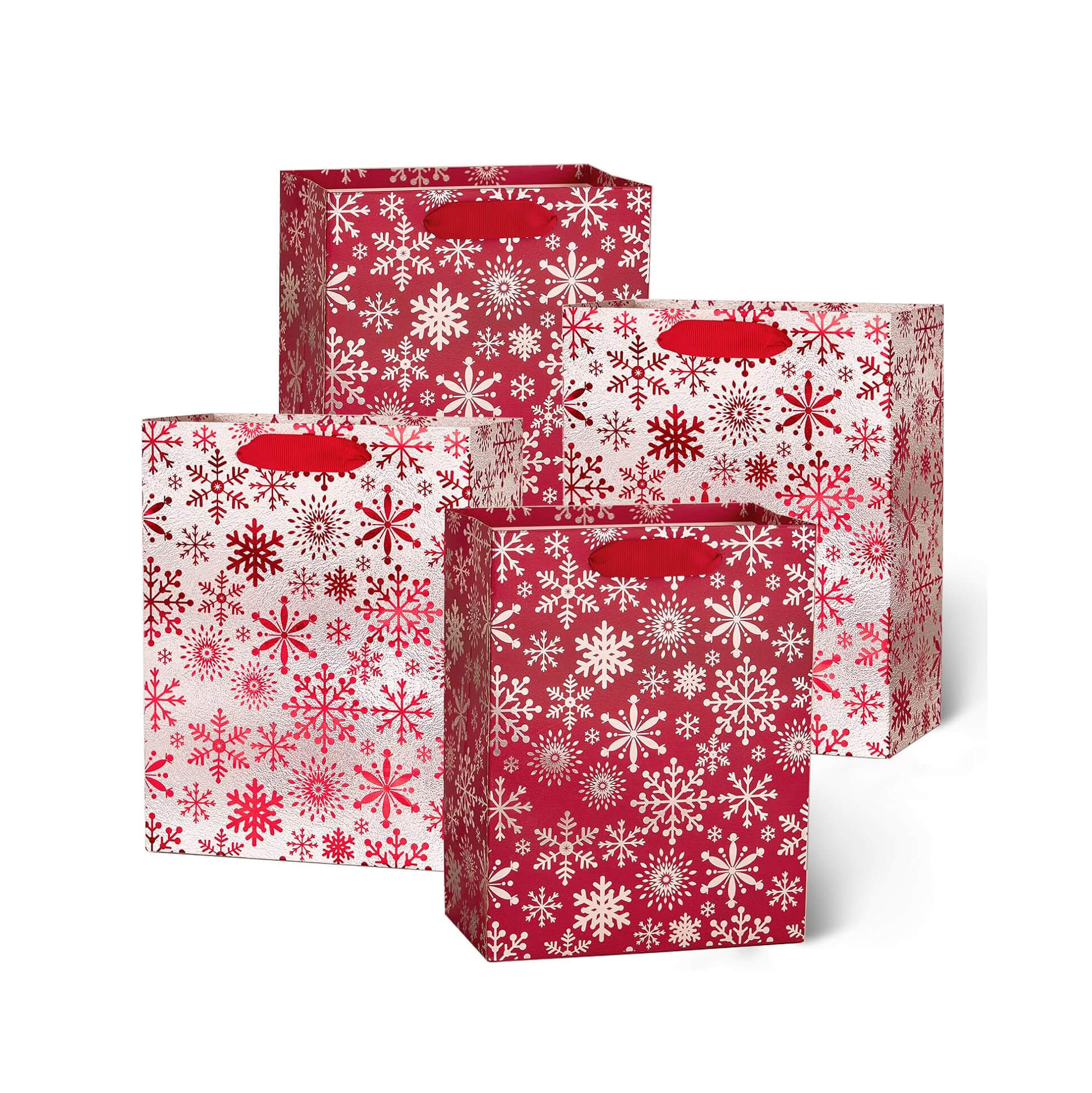 Posh Paper Metallic Red Silver Christmas Gift Bags Bulk Pack of 12
