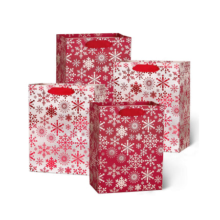 Posh Paper Metallic Red Silver Christmas Gift Bags Bulk, Pack of 12