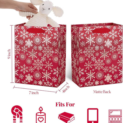 Posh Paper Metallic Red Silver Christmas Gift Bags Bulk, Pack of 12