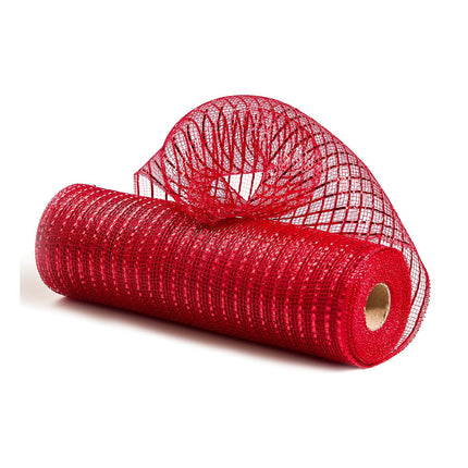 Metallic Red Poly Burlap Deco Mesh Ribbon Fabric Wrapping Ribbon, 10" x 10 Yds