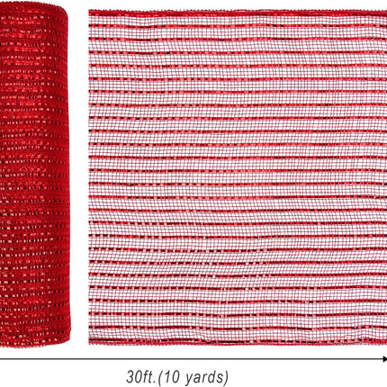 Metallic Red Poly Burlap Deco Mesh Ribbon Fabric Wrapping Ribbon, 10" x 10 Yds