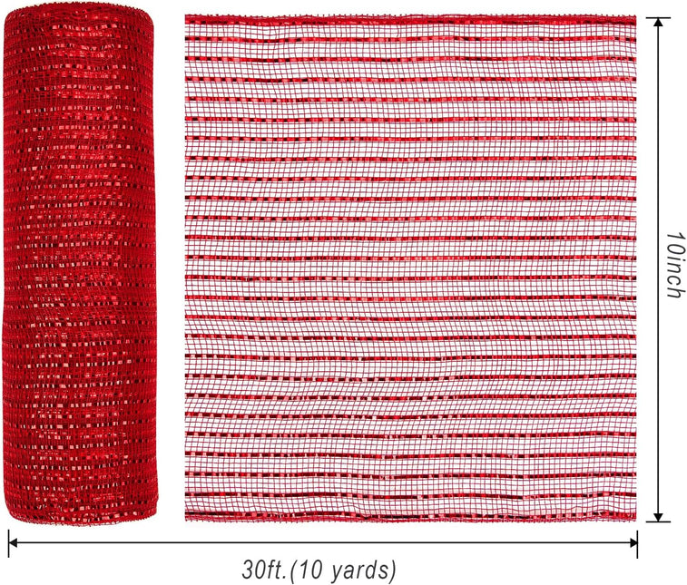 Metallic Red Poly Burlap Deco Mesh Ribbon Fabric Wrapping Ribbon, 10" x 10 Yds