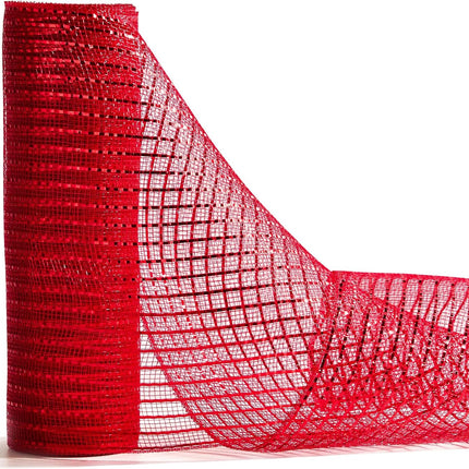 Metallic Red Poly Burlap Deco Mesh Ribbon Fabric Wrapping Ribbon, 10" x 10 Yds