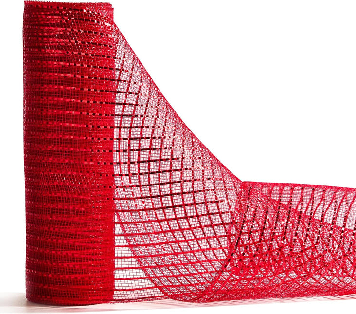 Metallic Red Poly Burlap Deco Mesh Ribbon Fabric Wrapping Ribbon, 10" x 10 Yds