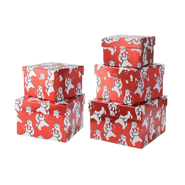 Polar Bear Candy Canes Prints Christmas Nesting Gift Box Set of 5