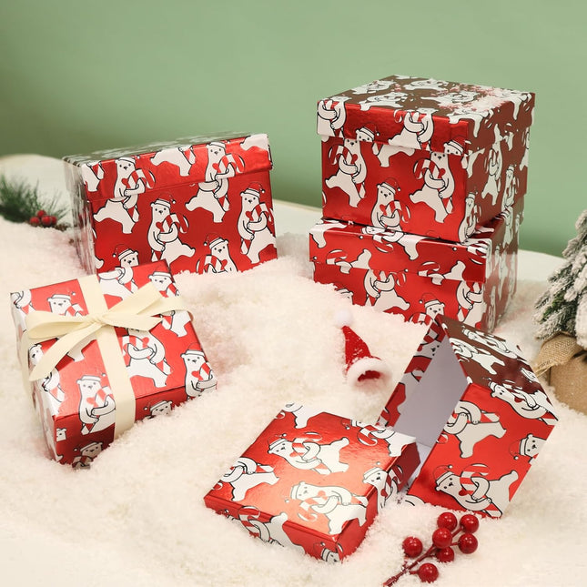 Polar Bear & Candy Canes Prints Christmas Nesting Gift Box, Set of 5