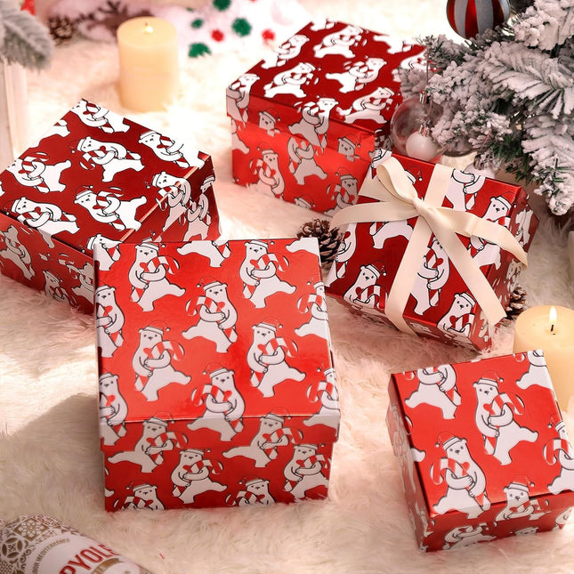 Polar Bear & Candy Canes Prints Christmas Nesting Gift Box, Set of 5