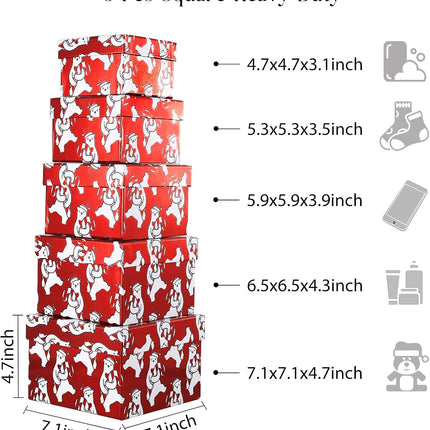 Polar Bear & Candy Canes Prints Christmas Nesting Gift Box, Set of 5