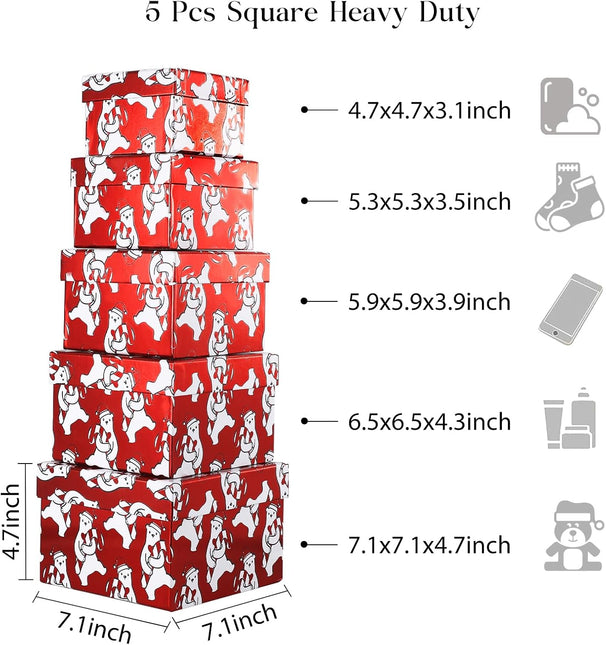 Polar Bear & Candy Canes Prints Christmas Nesting Gift Box, Set of 5