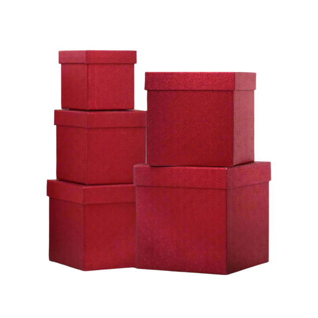 Posh Paper Christmas Gift Boxes, Red Gift Boxes, 4" to 7 1⁄8“, Pack of 5