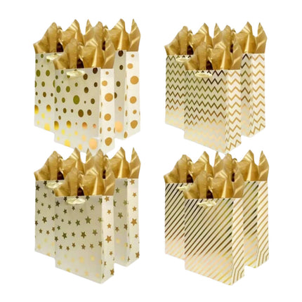Posh Paper 12 1⁄2“ Large Gift Bags Bulk with Tissue Paper, Set of 12