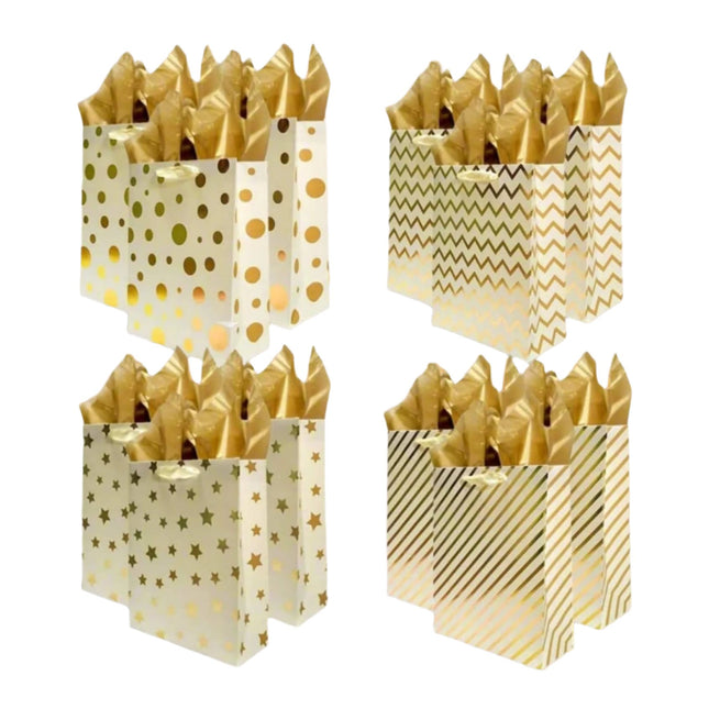 Posh Paper 12 1⁄2“ Large Gift Bags Bulk with Tissue Paper, Set of 12